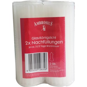 Ambrosius Glas-Königslicht Nachfüllung, 2er-Packung, weiße Kerzen für Kerzenhalter.