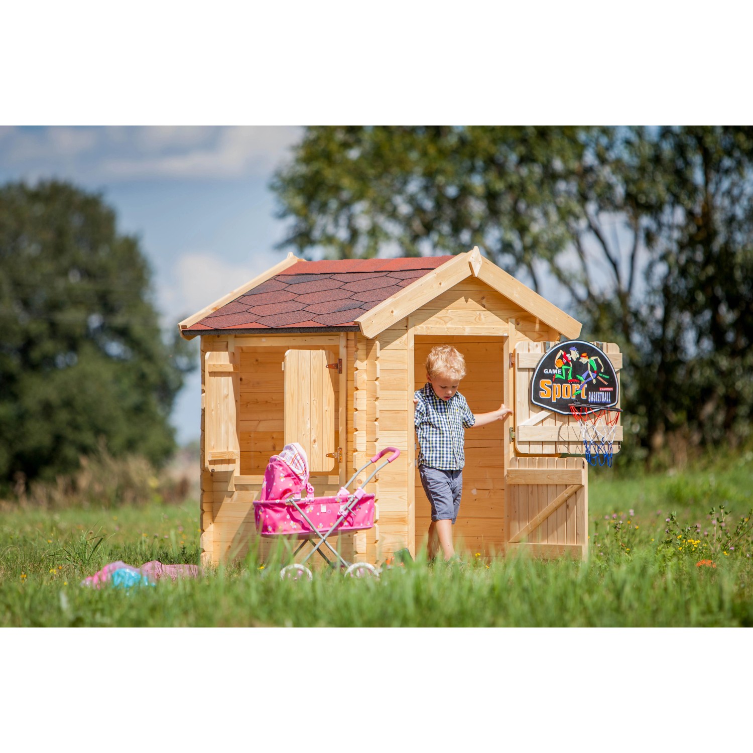 Timbela Kinderspielhaus Holz M5161 1,1 m² ohne Boden im klassischen