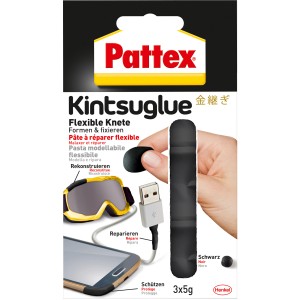 Pattex Kintsuglue Schwarz: Flexible Reparaturknete zum Formen und Fixieren, 15g (3x5g).