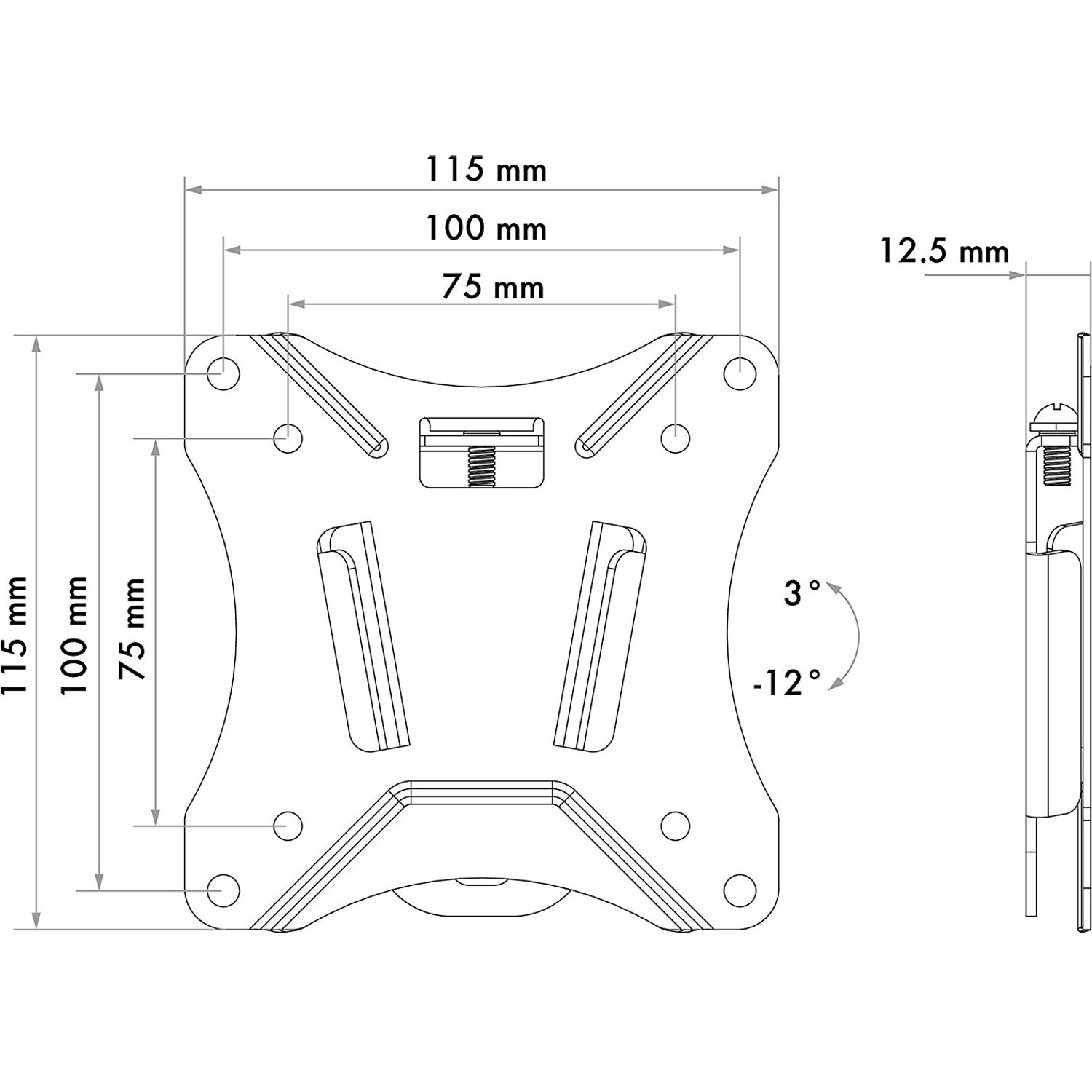 Technische Zeichnung: Schwaiger TV Wandhalter Tilt 1, neigbar, max. 25 kg, Maße und Details.