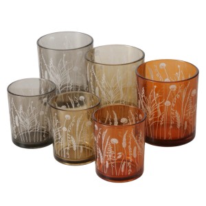 Boltze Windlicht Jelena 2er Set, mehrfarbig, mit floralem Dekor. Windlichter aus Glas in verschiedenen Größen.