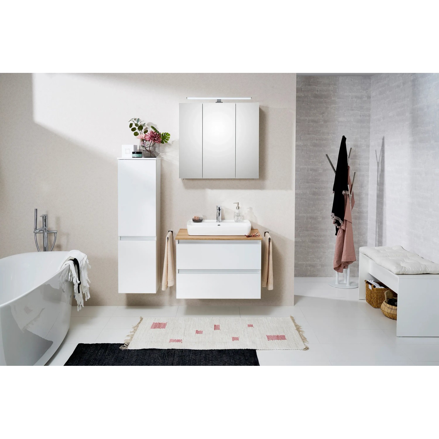 Pelipal Quickset 360 Bad-Hängeschrank, weiß glänzend, 35 cm breit. Badezimmer Hängeschrank zur Wandmontage.