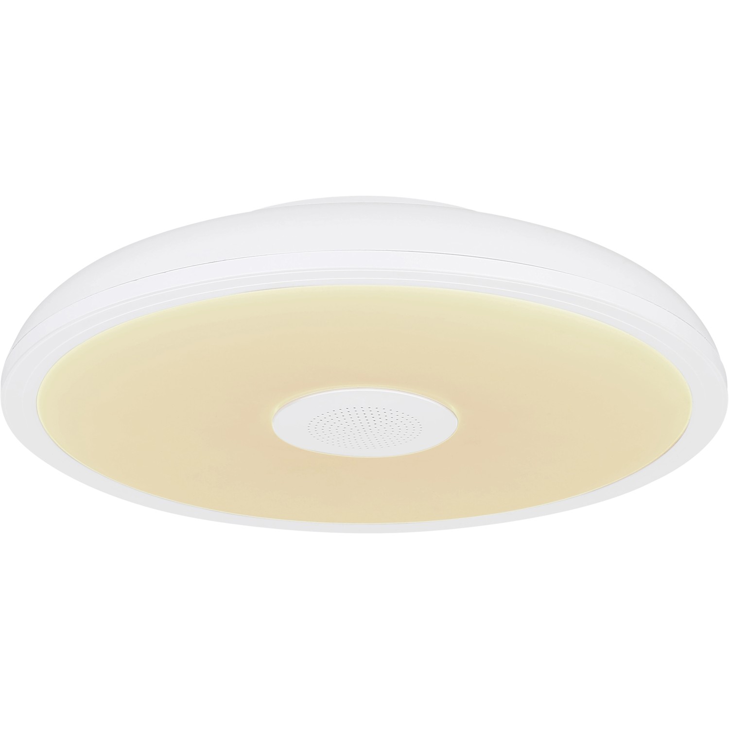 Weiße Globo LED-Deckenleuchte Raffy, Ø 28 cm, mit integriertem Lautsprecher.