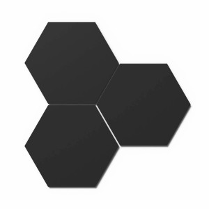 3 schwarze Designpaneele in Hexagonform, Akustikpaneele für Wand und Decke, 50x50 cm.