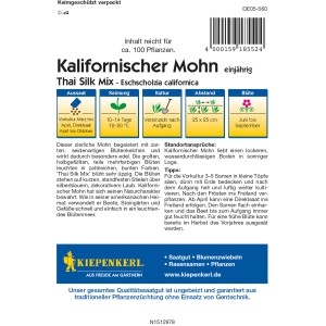 Kiepenkerl Kalifornischer Mohn Thai Silk Mix Samenpackung mit bunten Blüten.