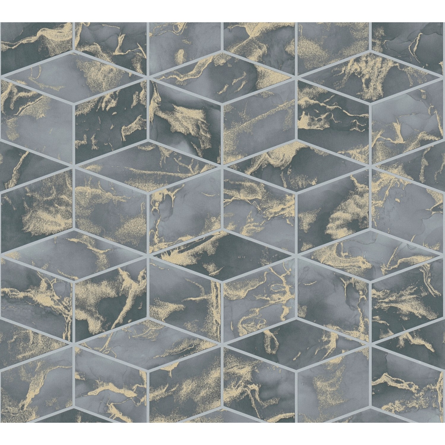 Grau-goldene Vliestapete mit Marmor-Fliesen Grafik, Metropolitan Stories II.