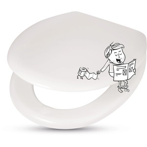 Weißer WC-Sitz Copala von baliv mit Holzkern und Cartoon-Motiv.