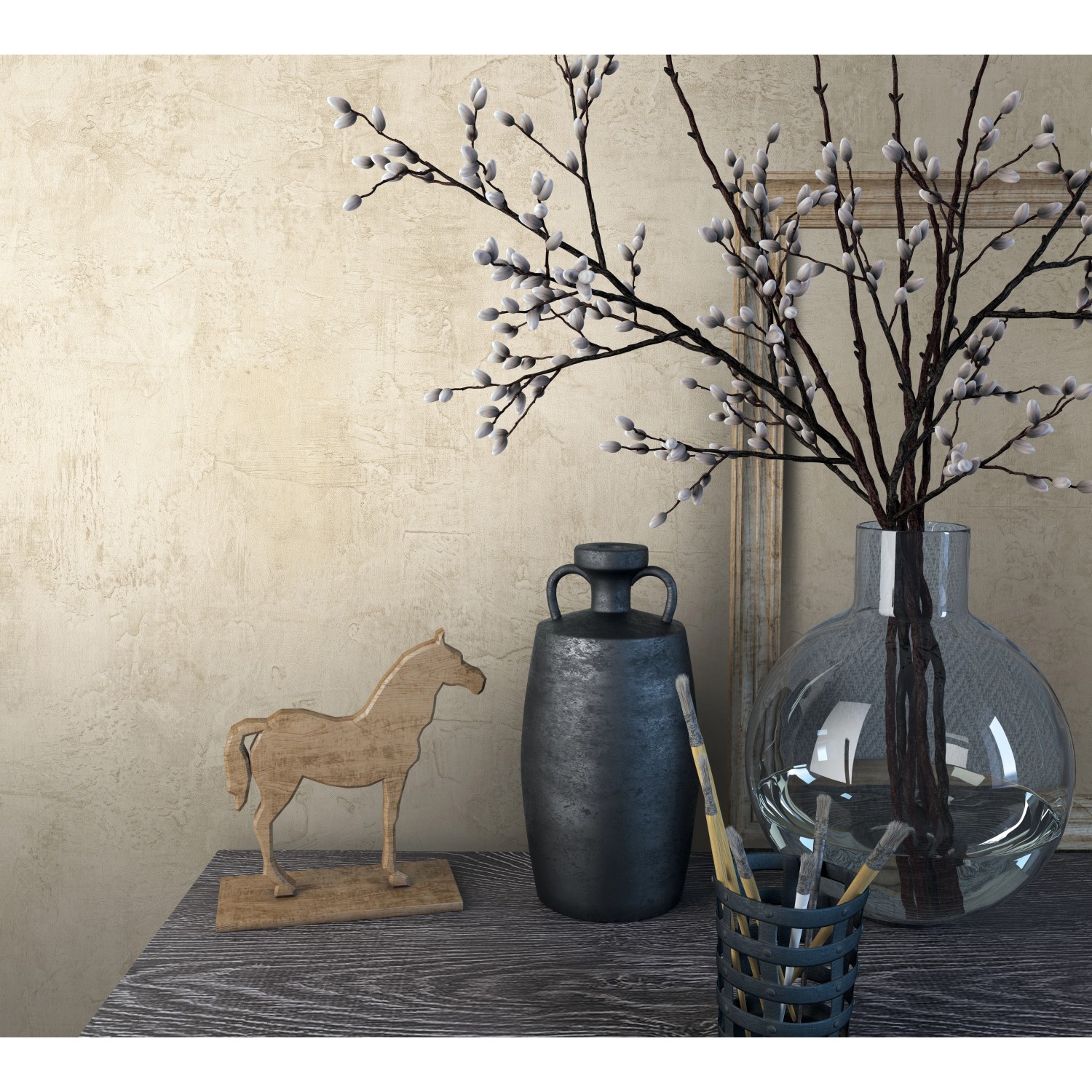 Nahaufnahme der braun-gelben Marburg Vliestapete Struktur Modern im Wohnraum.