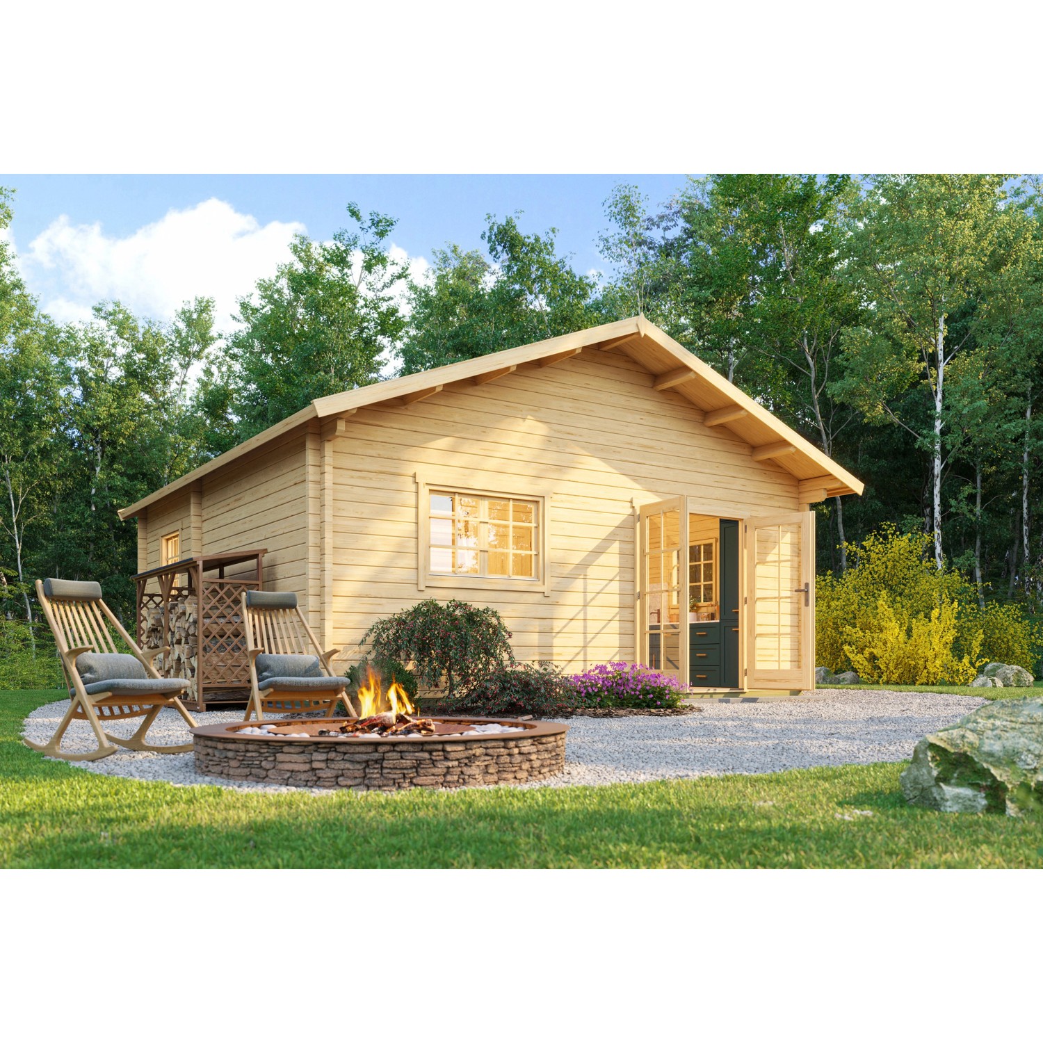 WEKA Weekendhaus Typ 703 mit Schlafboden Natur BxT 600 cm x 500 cm
