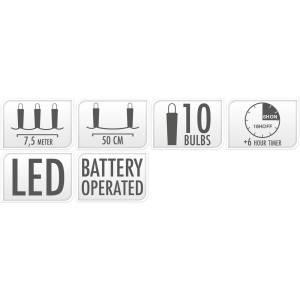 LED-Party-Lichterkette mit 10 transparenten Glühbirnen, 7,5 m lang, mit Timer-Funktion.