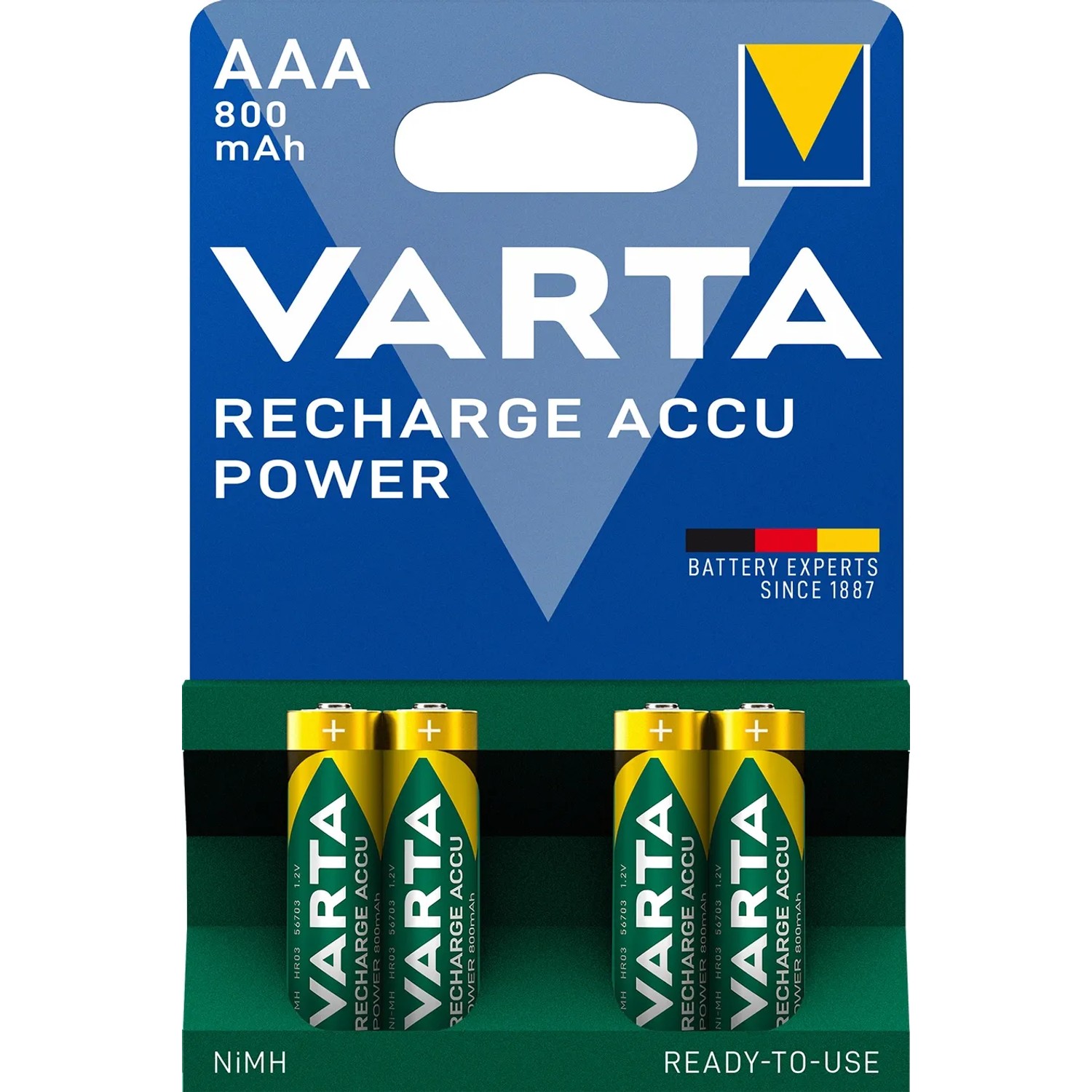 Varta Recharge Akku Power Micro (AAA) 800 mAh, 4er-Packung.