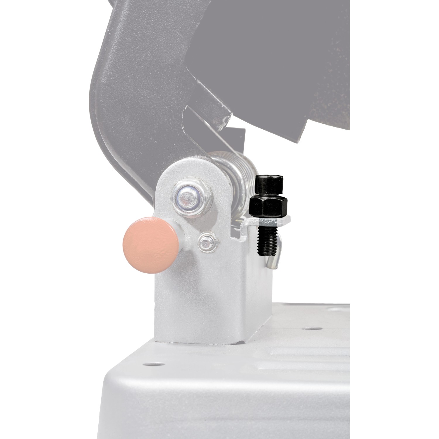 Detailaufnahme: Einhell TC-MC 355/1 Metall-Trennmaschine, Fokus auf Schraube und Bolzen.