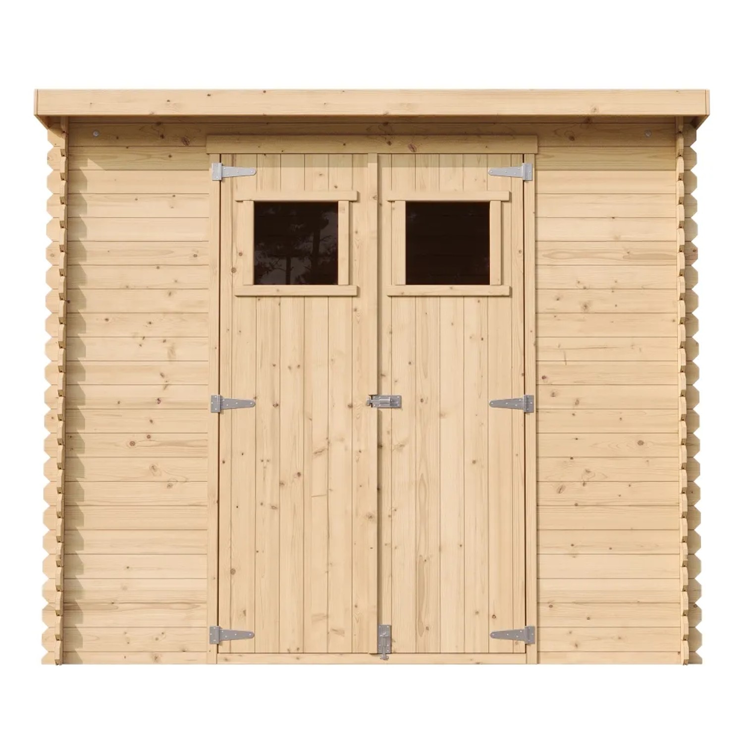 Timbela Gartenhaus M310 aus Holz, 2,63 m², mit Doppeltür und zwei Fenstern. Ideal als Gartenschuppen.