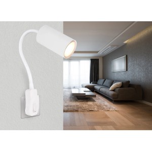 Weiße Globo Wandlampe Robby, 1-flammig, mit Flexo-Arm und Schalter. Ideal als Leselampe.