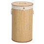 Runder Wäschesammler aus Bambus mit Deckel und Tragegriffen, naturfarben.