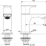 Skizze: Ideal Standard Connect Air Standventil in Silver Storm mit Maßangaben.