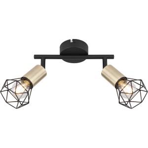 Globo Spots 2er Xara I Altmessing: Deckenleuchte mit zwei Strahlern in Schwarz und Gold.