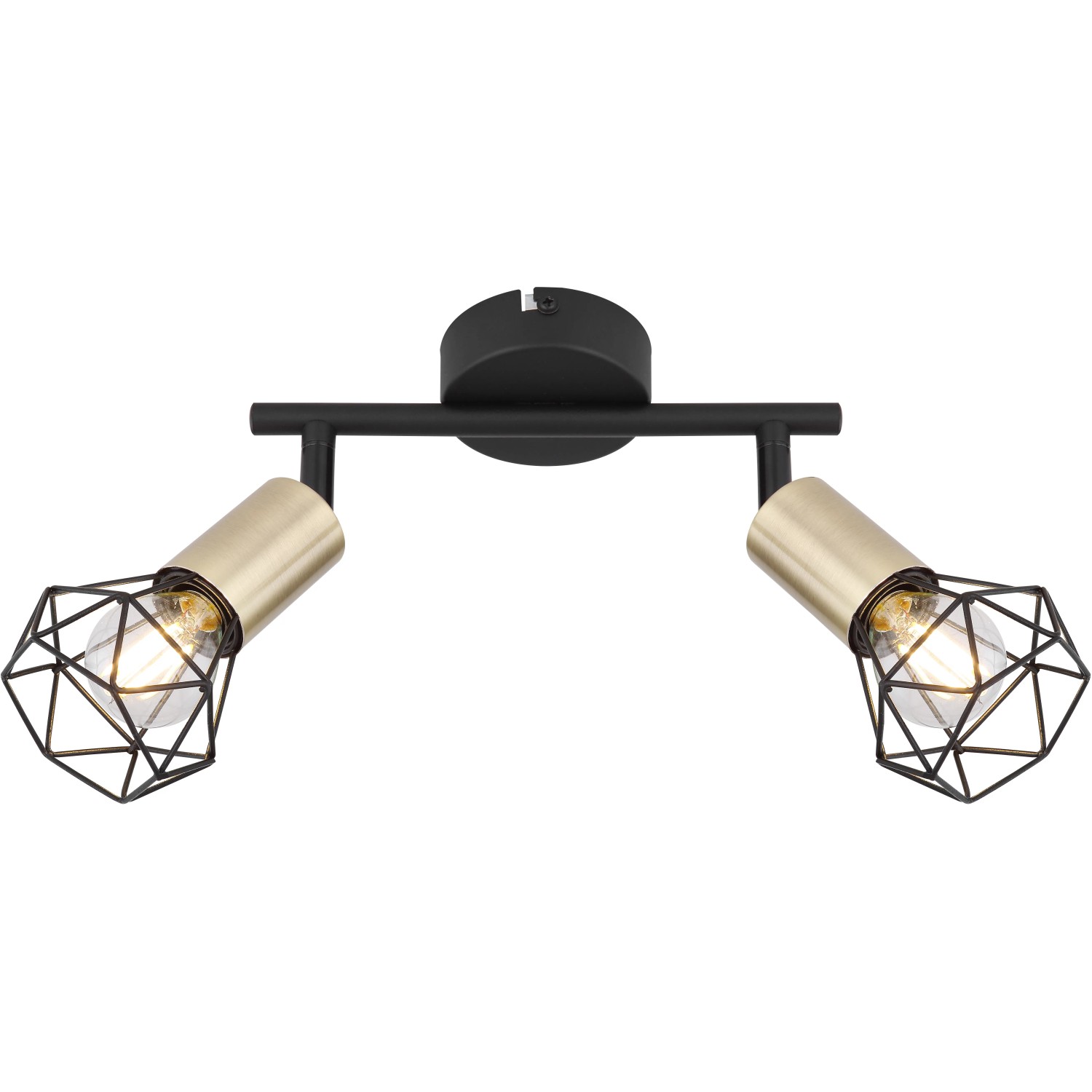 Globo Spots 2er Xara I Altmessing: Deckenleuchte mit zwei Strahlern in Schwarz und Gold.