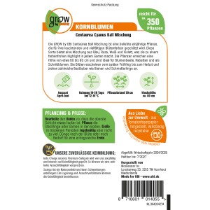 GROW by OBI Kornblumen Centaurea Ball, mehrfarbig. Blumensamen für farbenfrohe Blumenbeete.