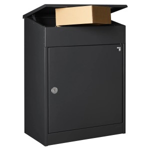 MEFA Paketkasten Bosca 406 in Anthrazit mit Paket im geöffneten Fach.