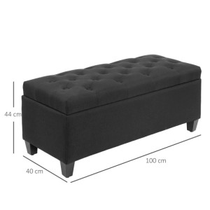 Schwarze HOMCOM Sitzbank mit Stauraum, gepolstert, Knopfheftung, Holzbeine, 100x40x44 cm.
