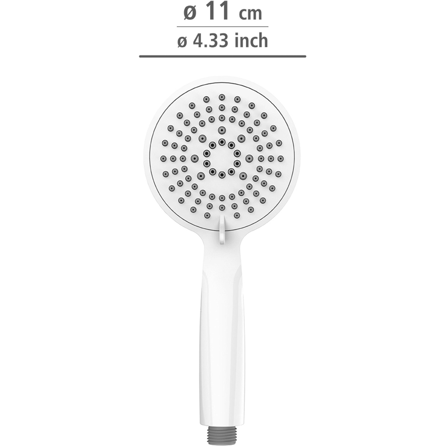 Wenko Duschkopf Young, weiß, mit 5 Strahlarten. Handbrause aus Kunststoff (ABS), 11 cm Durchmesser.