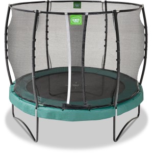 Grünes EXIT Allure Premium Trampolin Ø 305 cm mit Sicherheitsnetz für den Garten.