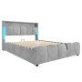 okwish Polsterbett 140x200cm mit LED Beleuchtung Schlafzimmer Grau ohne Matratze