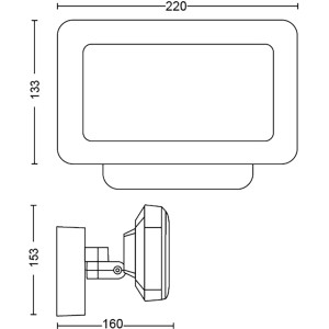 Technische Zeichnung: Philips Hue Discover Flutlicht mit Outdoor Sensor, Maße und Details der LED-Außenleuchte.