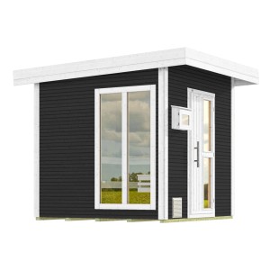 Modernes Weka Design-Saunahaus Kuopio 1 in Anthrazit mit Fenster und Tür.