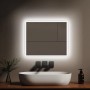 Rechteckiger Emke LED Badspiegel mit heller Beleuchtung, Antibeschlag und Kippschalter über Waschbecken.