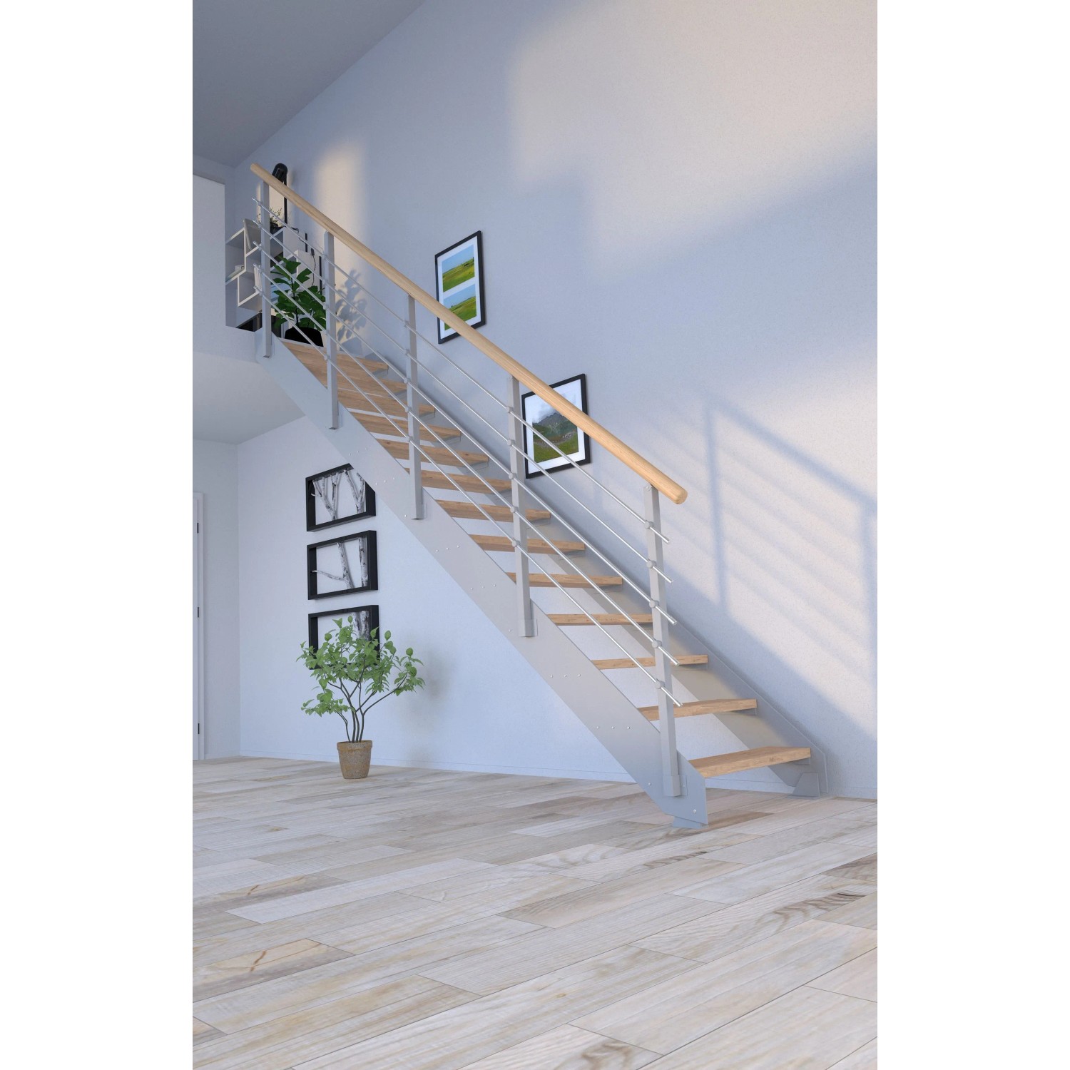 Treppe Kos 14 Stufen Eiche Rustik Natur 105 cm Metallgeländer Grau FSC®_8