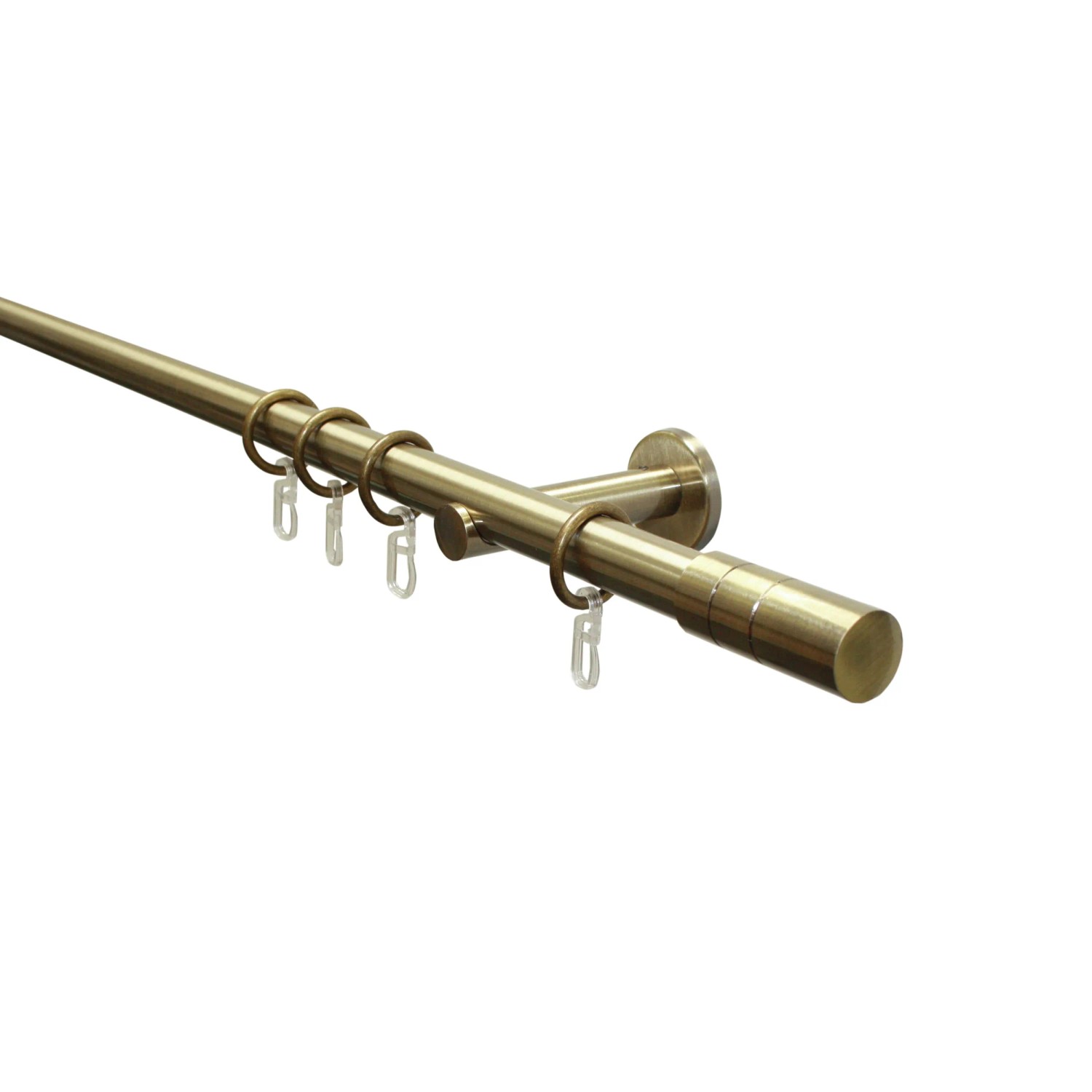 Gardinia Gardinenstangen-Set Zylinder, Ø 20 mm, Messing Antik, 160 cm, mit Trägern und Ringen.