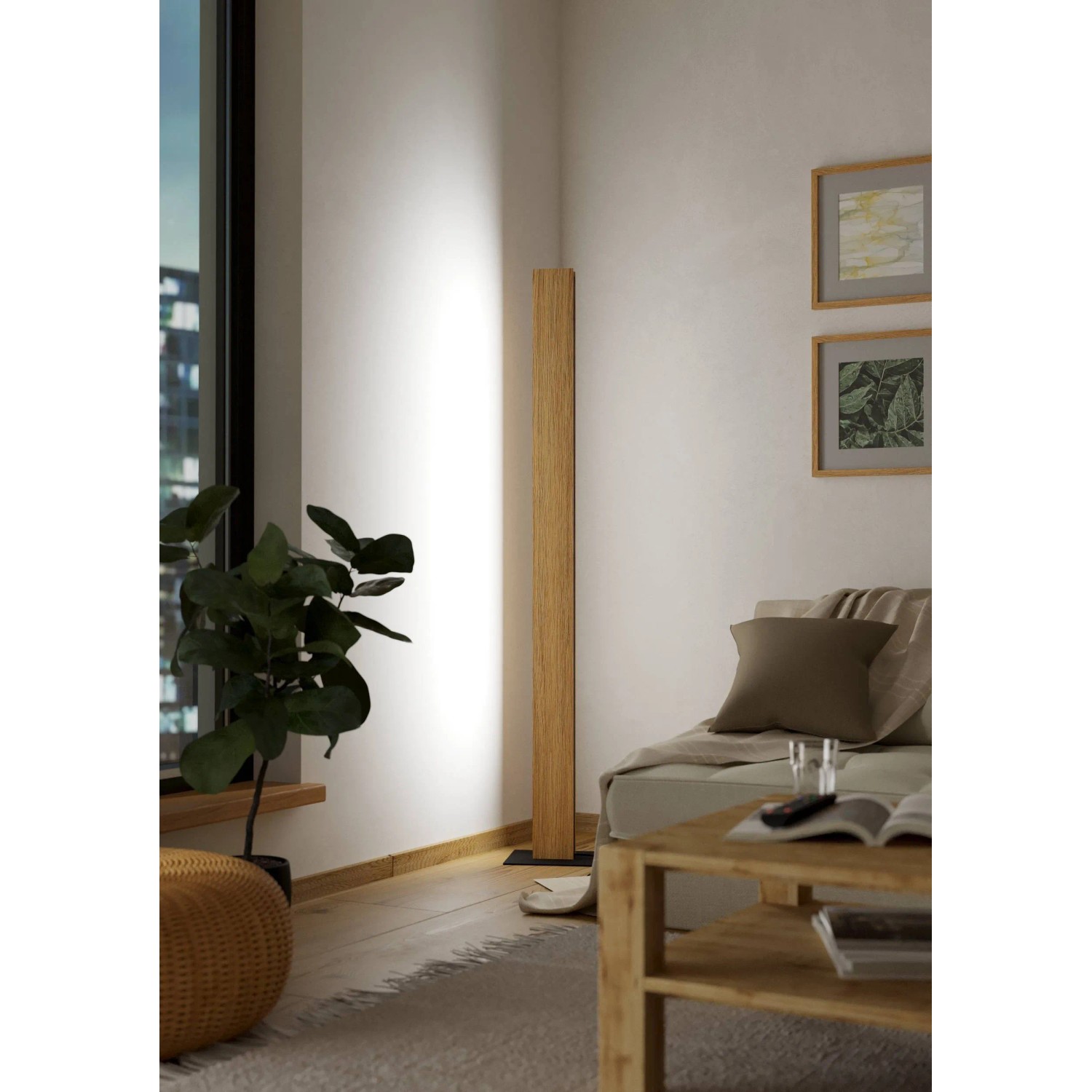 Smarte Eglo LED-Stehleuchte Anchorena-Z in Schwarz-Braun, 153,5 cm hoch, mit RGB/CCT Funktion.