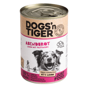 Dogs'n Tiger Hunde-Nassfutter Abendbrot Lamm mit Pastinake, 400g Dose.