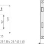 Technische Zeichnung Abus Rohrrahmentür-Einsteckschloss, Maße und Details für Montage.