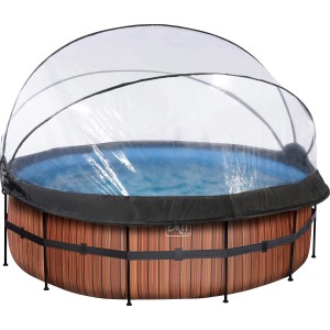 EXIT Wood Pool, braun, ø 427 cm, mit Sandfilterpumpe und Abdeckung.