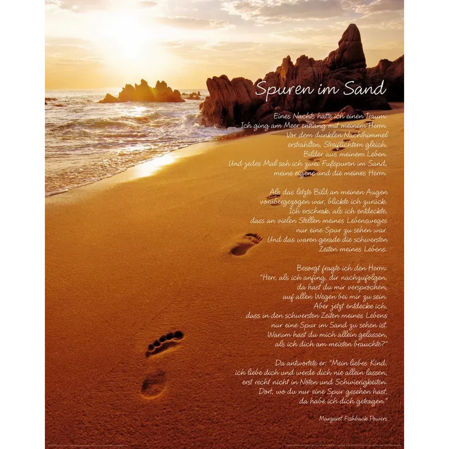 Deco Panel Fertigbild mit Motiv "Spuren im Sand", 40x50 cm, mit Strand, Meer und Fußspuren.