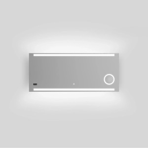 Beleuchteter DSK Design LED-Lichtspiegel Silver Conde 140x60 cm mit Digitaluhr, Kosmetikspiegel und Touchsensor.