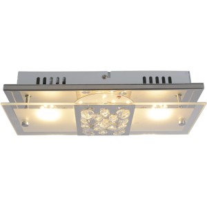 Moderne LED-Deckenleuchte Lettona in Chrom, 30x12cm, mit Glas und dekorativen Kristallen.