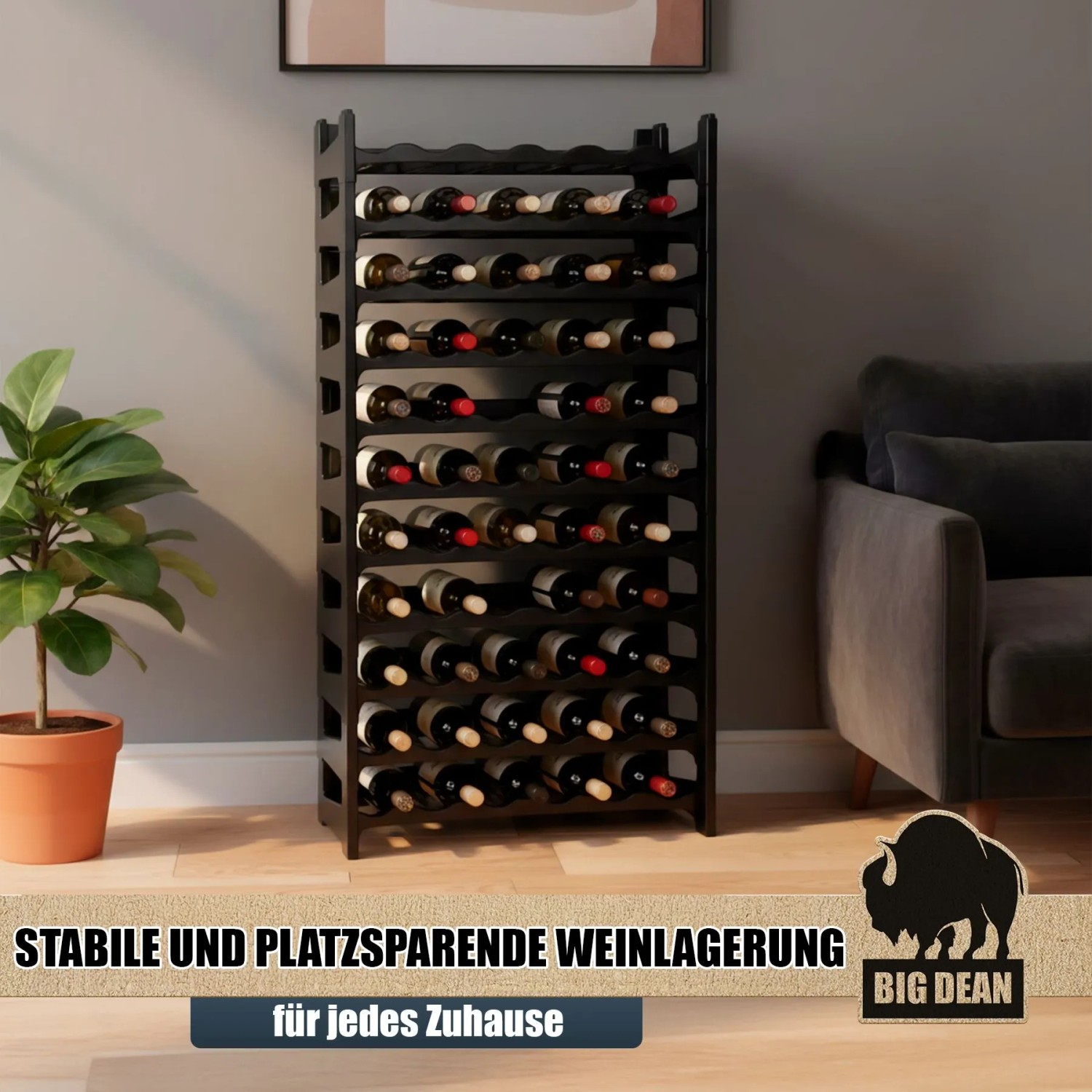 BigDean Flaschenregal Stapelbar Für 72Flaschen Weinregal Aus Kunststoff Schwarz Getränkeregal Flaschen Regalsystem Für Glas- & PET Bis 1,5 Liter kaufen bei OBI