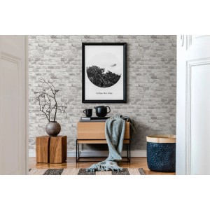 A.S. Création Vliestapete Ziegelsteinmauer grau im Used Look an Wand im Wohnraum.