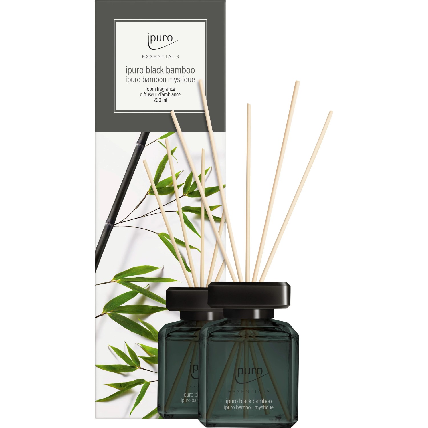 ipuro Raumduft Essentials Black Bamboo, 200 ml, mit Duftstäbchen für ein herb-frisches Raumklima.