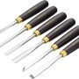 6-teiliges LUX Kerbschnitzwerkzeug Set mit Holzgriffen und Chrom-Vanadium Stahl Klingen.