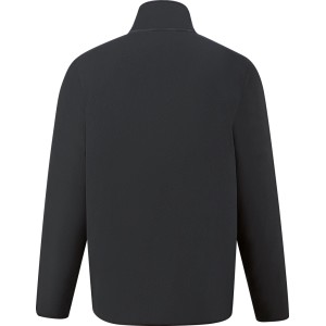 Schwarze Fleece-Jacke aus Polyester, Rückansicht. Hoher Stehkragen und weiche Textur. Funktionale Arbeitsbekleidung.