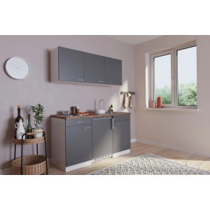 Respekta Küchenzeile KB150WG, 150 cm, grau-weiße Miniküche mit Spüle und Kochfeld.