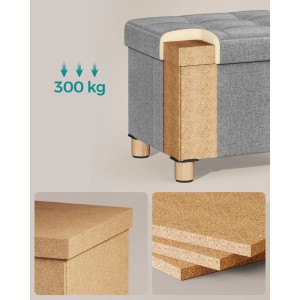 Songmics Sitzhocker Melisa hellgrau, belastbar bis 300 kg, mit Stauraum und Holzfüßen.