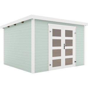 Lasita Holz-Gartenhaus Zambezi 6 in Gletschergrün mit Doppeltür und Fenster