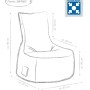 Skizze: Sitting Point Sitzsack Scuba Khaki, Maße ca. 90x65x95 cm, mit Seitentasche.