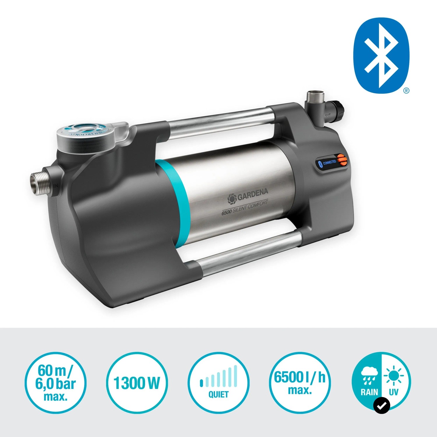 Gardena Gartenpumpe 6500 SilentComfort mit LC-Display und Bluetooth Funktion.